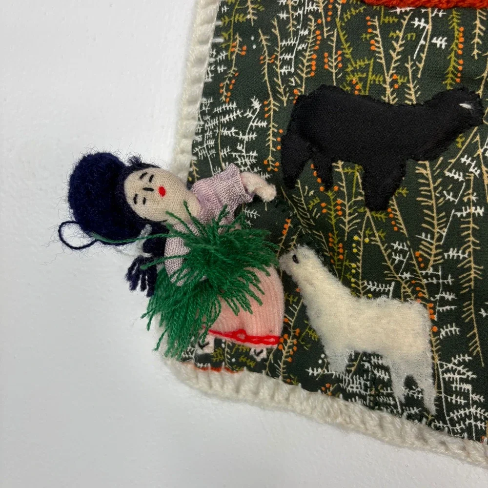 Handmade Peruvian Arpillera Folk Art Wall Hanging 20x16 Multicolor Sierra Peru
